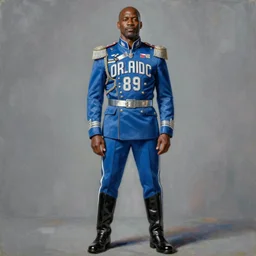 full body portrait of the dictator of the orlando magic, 1 8 8 9, in full military garb, magic blue, silver, and black, shaquile o'neil, oil on canvas by william sidney mount, trending on artstation