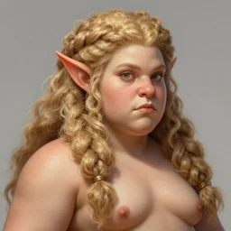 chubby female dwarven woman | long fluffy curly braided hair | light blond hair | big nose | beautiful, intricate, highly detailed, digital painting, artstation, concept art, sharp focus, dungeons and dragons , art by greg rutkowski and larry elmore