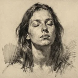expressive charcoal sketch of a woman with closed eyes by vladimir volegov
