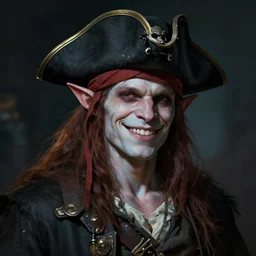 portrait of a pale skin self confident smiling orc with a pirate hat, dramatic lighting concept art by craig mullins and ruan jia and raphael lacoste, trending on artstation