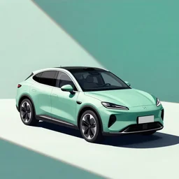 a car, sea green palette, sketch, graphical, flat