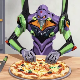 Italian evangelion robot making pizza, gainax anime style, still from anime
