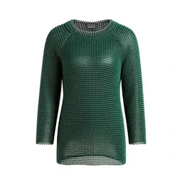 emerald green chainmail armor, studio product photography, isolated on a pure white background, centered, entire object in frame, sharp focus, soft studio lighting