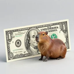 currency design dollar bill, with the portrait of a capybara , currency symbols printed, highly detailed, realistic, octane render, uplight