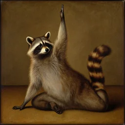 a painting of a raccoon doing yoga in renaissance art style