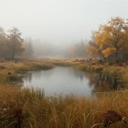 suspicious lake in the steppe autumn field misty background from the game pathologic 2 highly detailed sharp focus matte pai