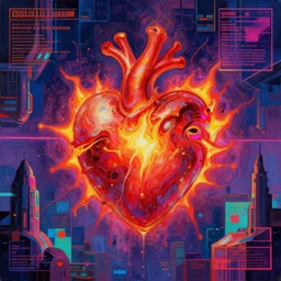 A concept of Melancholic Euphoric heartshine in the crush of oblivion, a heart burning fiercely into a new essence. The vibrancy of nouveau is gilded with hollow-wishes. Trending on ArtStation. Vivid Grimdark-Neon Geometric oil spattered Digital scene of a futuristic sci-fi cityscape space colony. A mismatched grid of fate-stitched-patchwork memories. | WARNING, DANGER, REDACTED SLICES OF SPACETIME DETECTED, GLOBAL RESTART IMMINENT. Glitches in reality, pop-up-windows in the waking world