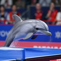 dolphin plays table tennis