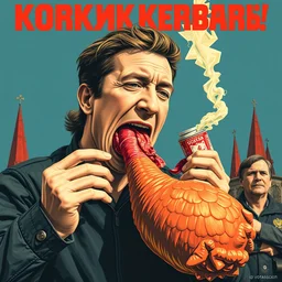 mark zuckerberg eating a giant turkey leg, in the style of a russian propaganda poster