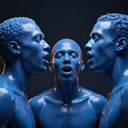 3 d human heads singing soul music to each other, pearlescent blue, octane smooth masterpiece, highly detailed dino valls wayne barlowe machiej kuciara, dramatic lighting, medium shot, low angle, uhd 8 k, sharp focus