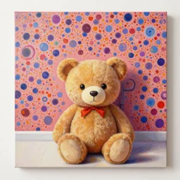 a beautiful painting a lovely teddy bear, by kusama yayoi and murakami takashi painting, lumion render