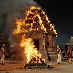 burning temple, vintage movie still