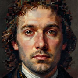 A realistic portrait of the face that everyone in the world finds familiar by Gustave Dore in ASCII art style