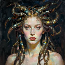 portrait of cyberpunk medusa by egon schiele in the style of greg rutkowski
