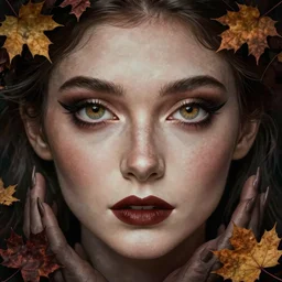 gorgeous stella maeve magician, realistic character concept, bird's eye overhead shot, elegant pose, spooky, illustration, symmetrical face and body, cinematic lighting, detailed realistic symmetrical eyes, 8 k, joshua middleton, artgerm, tom bagshaw, single face, insanely detailed and intricate elegant, autumn leaves