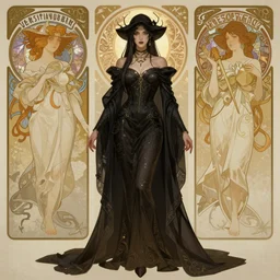 dark fantasy themed female sorceress, highly detailed, qichao wang, artgerm, cushart krenz, alfonse mucha, zeronis, trending on artstation, soft light, sharp edges, illustration, character design, concept art