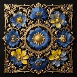 beautiful black blue yellow, complicated gold and blue flowers the baroque style decoration, dark fantasy, intricate, elegant, highly detailed, digital painting, artstation, concept art, matte, 3 d 8 k octane rendered, sharp focus, illustration, octane rendered, art by artgerm and alphonse mucha, leesha hannigan
