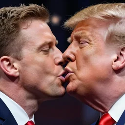 a photo of joe rogan getting very close to donald trump's lips. 4 k, 8 5 mm lens, f 1. 8
