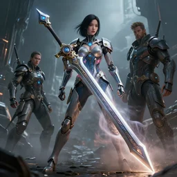 the divine weapon that breaks through the chaos, artificial intelligence, scifi, futuristic, highly detailed, trending on artstation, lee ji - eun, advanced technology, art by vitaly bulgarov and nivanh chanthara and lance wilkinson