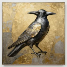 metal crow, award - winning painting, abstract, gold and silver shapes, elegant, luxurious, beautiful, lovecraftian, beksinksi, chiaroscuro