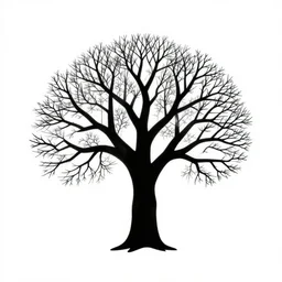 minimal silhouette art of tree branches in the shape of an artificial intelligence