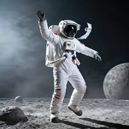 an astronaut moonwalk dancing on the moon, kpop style colors, smokey background, still cut