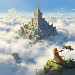 'Temple Above the Clouds', anime, a fantasy digital painting by Greg Rutkowski and James Gurney, trending on Artstation, highly detailed