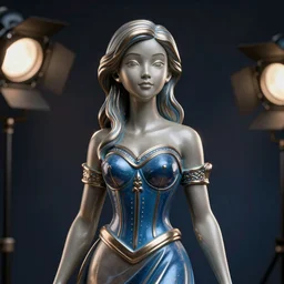 statue of a perfect woman, blue, grey anodized aluminium ( desgined by disney ), studio photo, octane render, studio lights, macro lens