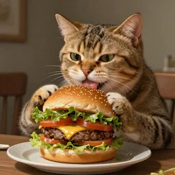 a cat man eats a multilayer vegetarian broccoli burger, highly detailed, digital painting, sharp focus, fantasy art