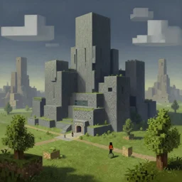 Surrealist digital painting of a minecraft End City by René Magritte