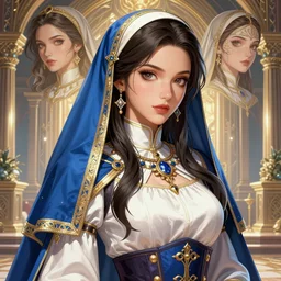 the portrait of neutral good colorful female cleric bard as absurdly beautiful, gorgeous, elegant, realistic gravure idol, an ultrafine hyperdetailed illustration by kim jung gi, irakli nadar, intricate linework, detailed faces, super sharp focus, bright colors, octopath traveler, unreal engine 5 highly rendered, global illumination, radiant light, detailed and intricate environment