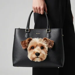 high fashion woman's handbag with dog's head, product image