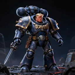 donald j trump in a space hulk from warhammer 4 0 k darktide : : octane render, unreal engine 5, cinematic lighting