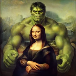 the incredible hulk portrait painting by leonardo da vinci in the style of the mona lisa