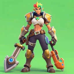 gender-bent lucio, digital art, 3D model, in-game portrait, unreal engine 5, made by blizzard, overwatch gallery, green background