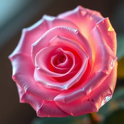 dream rose covered with clean crystal, sharp edges, transparent, beautiful, lens focused on crystal rose, blur background, highly detailed, high render