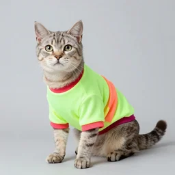 professional photo of a cat wearing neon rave outfit