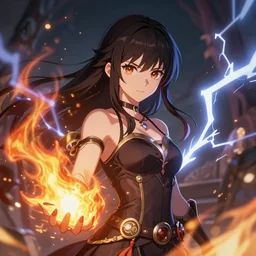 beautiful sorcerer with fire and thunder magic, attarctive pretty face, anime key visual, highly detailed, sharp focus, concept art, league of legends, style by shumolly and monable and artgerm and greg rutkowski and jo chen and pilyeon and ruan jia