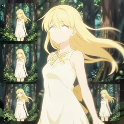 compilation montage isekai beautiful anime girl hestia danmachi, kamisama standing in forest. flat face. aesthetic, golden ratio. beautiful lineart, ranking on contest, artstation, soft lighting, artistic pose, character concept, cinematic, motion blur, chromatic abberation. by insert