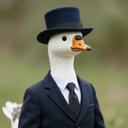 gentle goose bird in hat and tie, suit up, noble, 33 years old, lucky, beautiful, portrait photography, hd, hdr, 4k avatar, ultra detailed