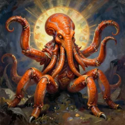 zoological portrait of orange cthulhu by greg rutkowski in the style of egon schiele