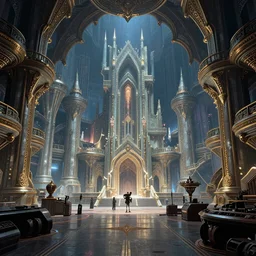 cel shaded cinematic shot of the interior of a sci-fi space station with ornate Elven architecture, epic castle, illustration, sharp focus, concept art by Moebius, Jean Giraud Moebius