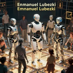 cinematography sleek humanoid robot clones helping people in time squares by Emmanuel Lubezki
