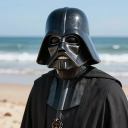 darth plagueis at the beach, happy, airbrush, award winning, trending, ultra detailed.