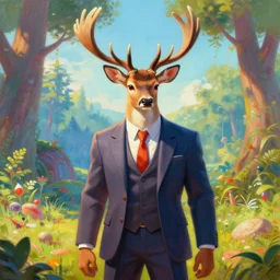 a portrait painting of aroe deerl in suit, humanoid, anthropomorphic, personify, trending on artstation by wenjun lin, irakli nadar, bright colors, octopath traveler, wenjun lin, unreal engine 5 highly rendered, global illumination, radiant light, detailed and intricate environment