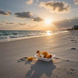 eating chick fil a on the beach at sunset in south east florida