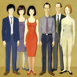 double portrait, full figure, in the style of james jean, yoshitaka amano, ljuba popovic, francis bacon, adrian ghenie, miles johnston, agnes pelton, moebius