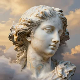 epic, abstract sculpture of beautiful female face and swirling marbling liquifying acrylic painting, clouds, golden hour, beautiful light, 3 d sculpture of carving marble