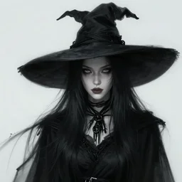 dark fantasy brunette witch, pale, headshot portrait, wide angle view, highly detailed, qichao wang, artgerm, cushart krenz, zeronis, trending on artstation, soft light, sharp edges, illustration, character design, concept art