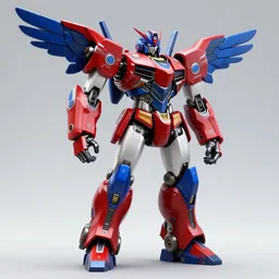 a cybertronic robot eagle coated in red and blue armor, digital art
